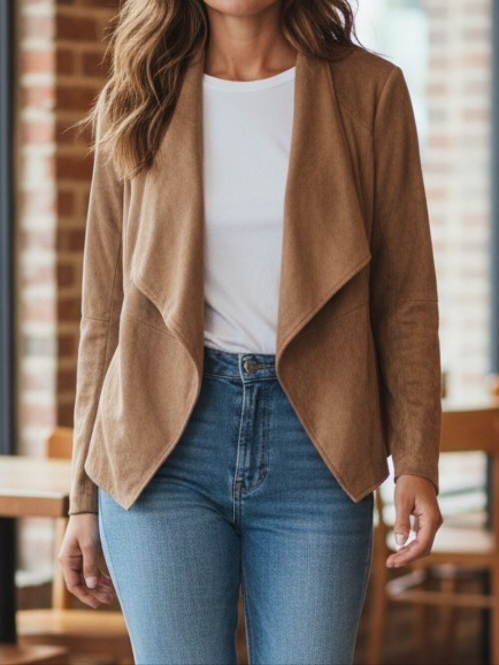 BB Dakota Camel Open-Front Suede Blazer